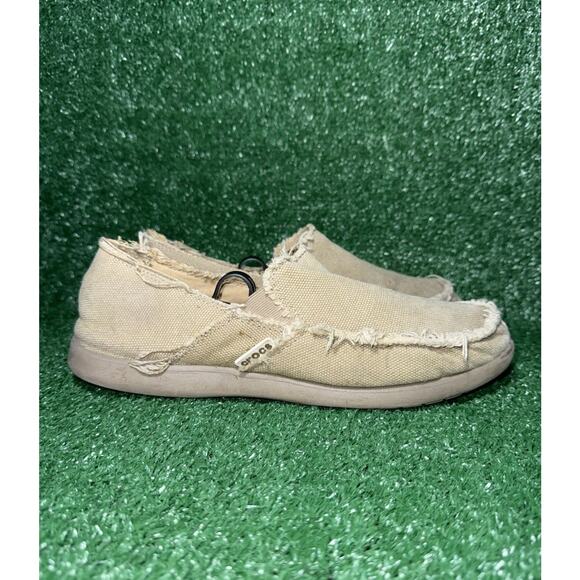Crocs Slip-On Santa Cruz Brown Distressed Shoes Canvas Loafers Mens Size 11 - Picture 1 of 9
